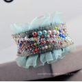 Wholesale crystal beads pearl multifunction hair accessory slap bracelet